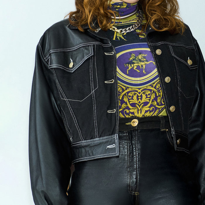 16 1990S VERSACE BODYSUIT - VERSACE LEATHER SET - MEDUSA HARDWARE