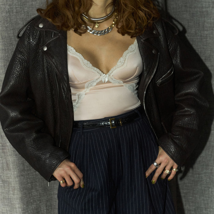 32 ACNE STUDIOS LEATHER BIKER JACKET - VINTAGE DOLCE and GABBANA CAMISOLE