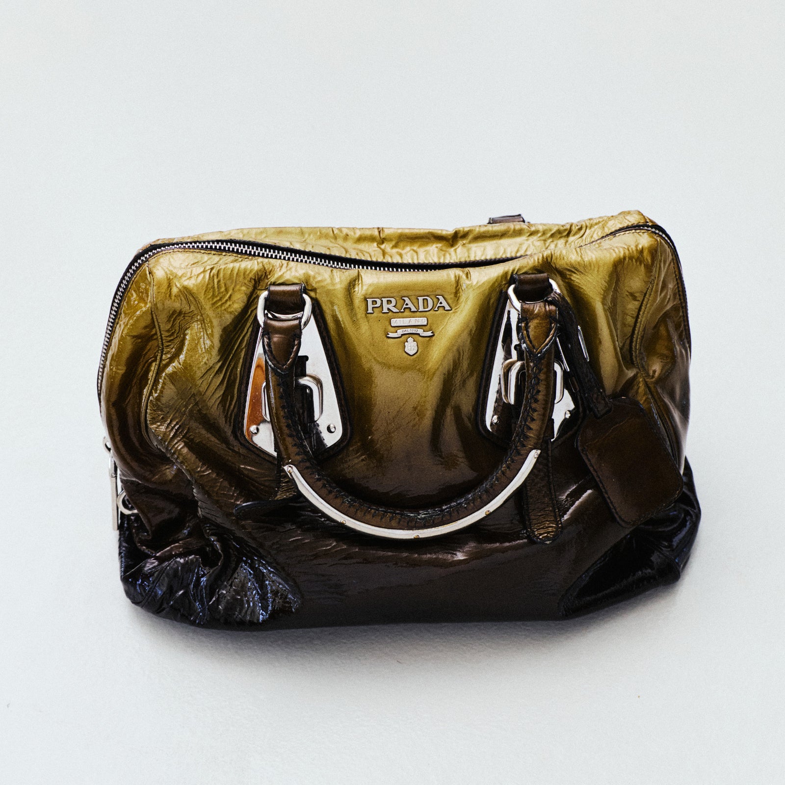 PRADA PATENT LEATHER BOWLING BAG