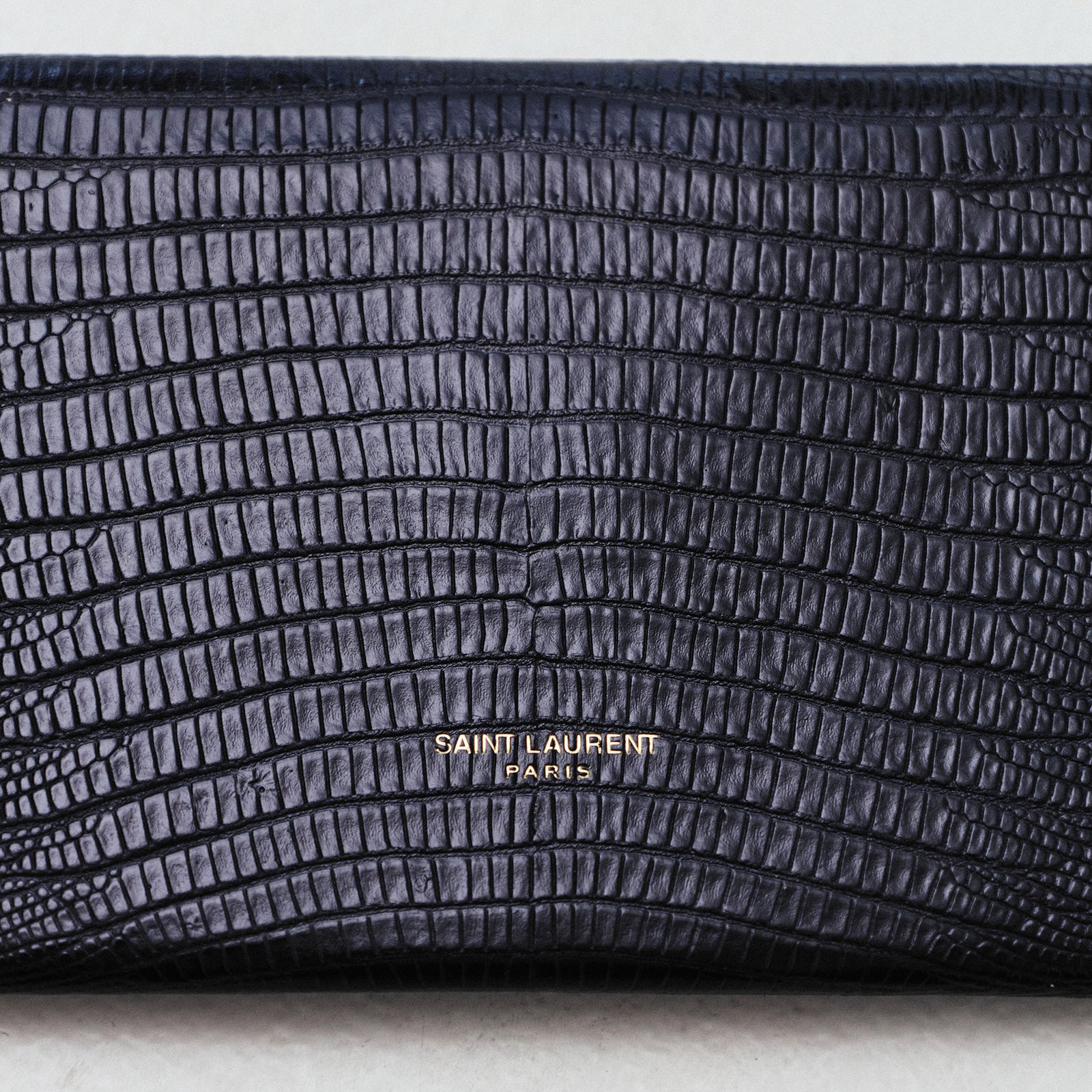 SAINT LAURENT CROC-EMBOSSED MINI CLUTCH