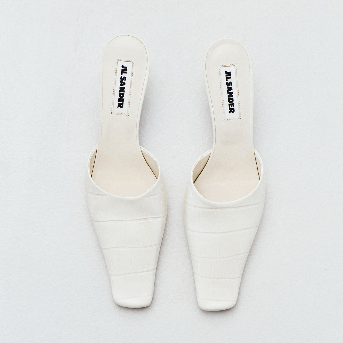 JIL SANDER WHITE CROCODILE-EMBOSSED MULES
