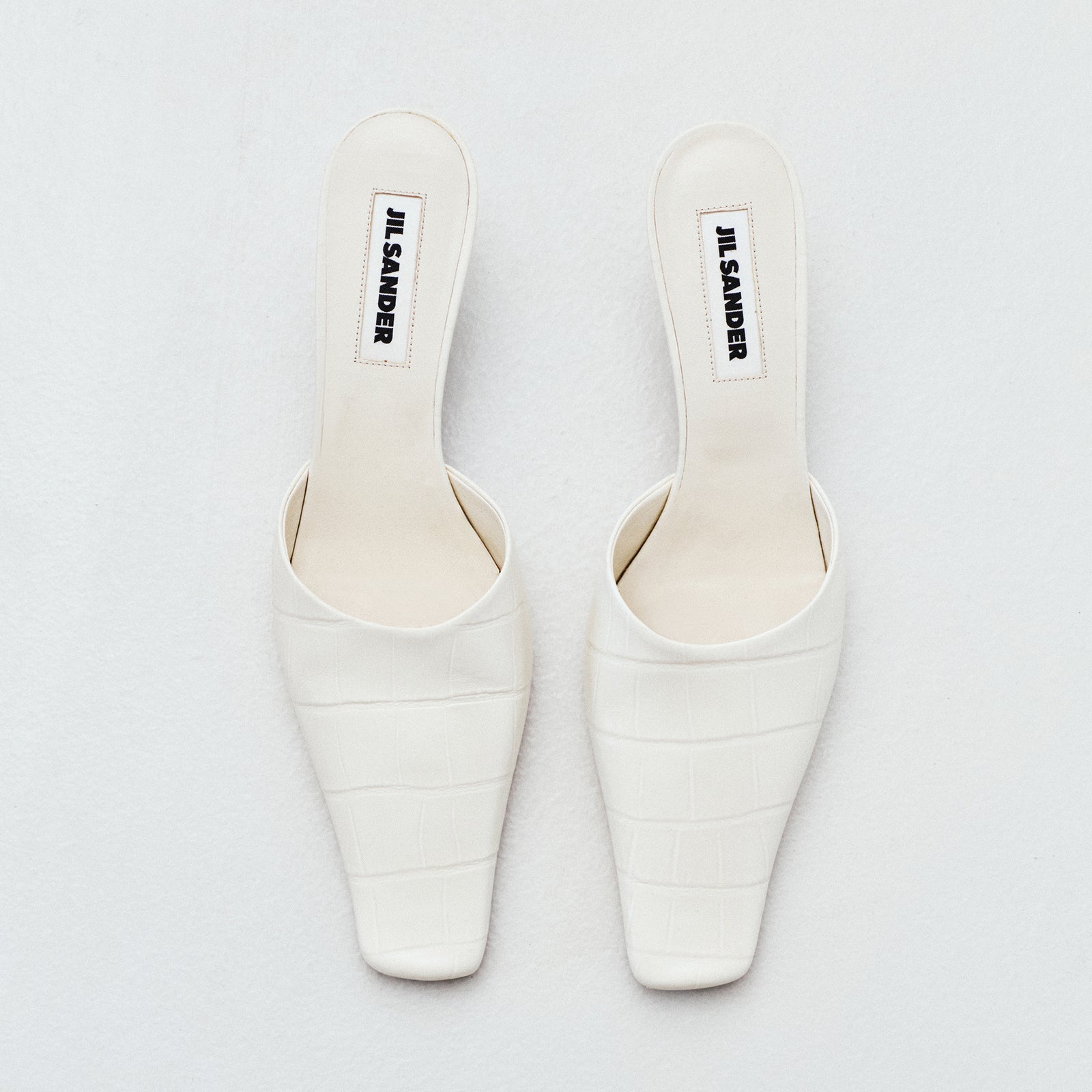 JIL SANDER WHITE CROCODILE-EMBOSSED MULES