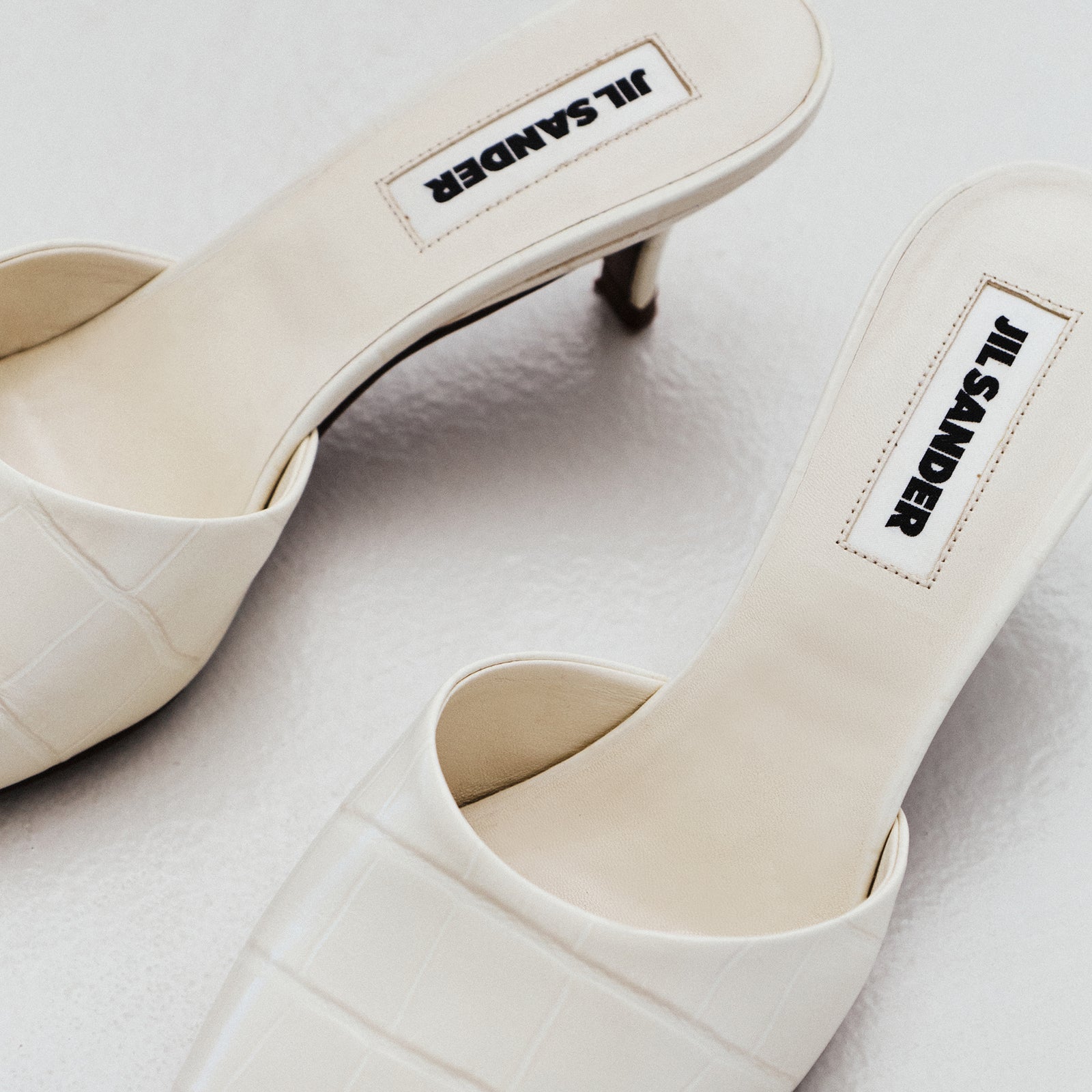 JIL SANDER WHITE CROCODILE-EMBOSSED MULES