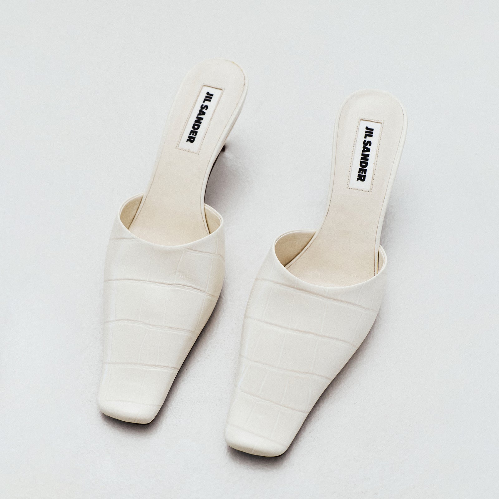 JIL SANDER WHITE CROCODILE-EMBOSSED MULES