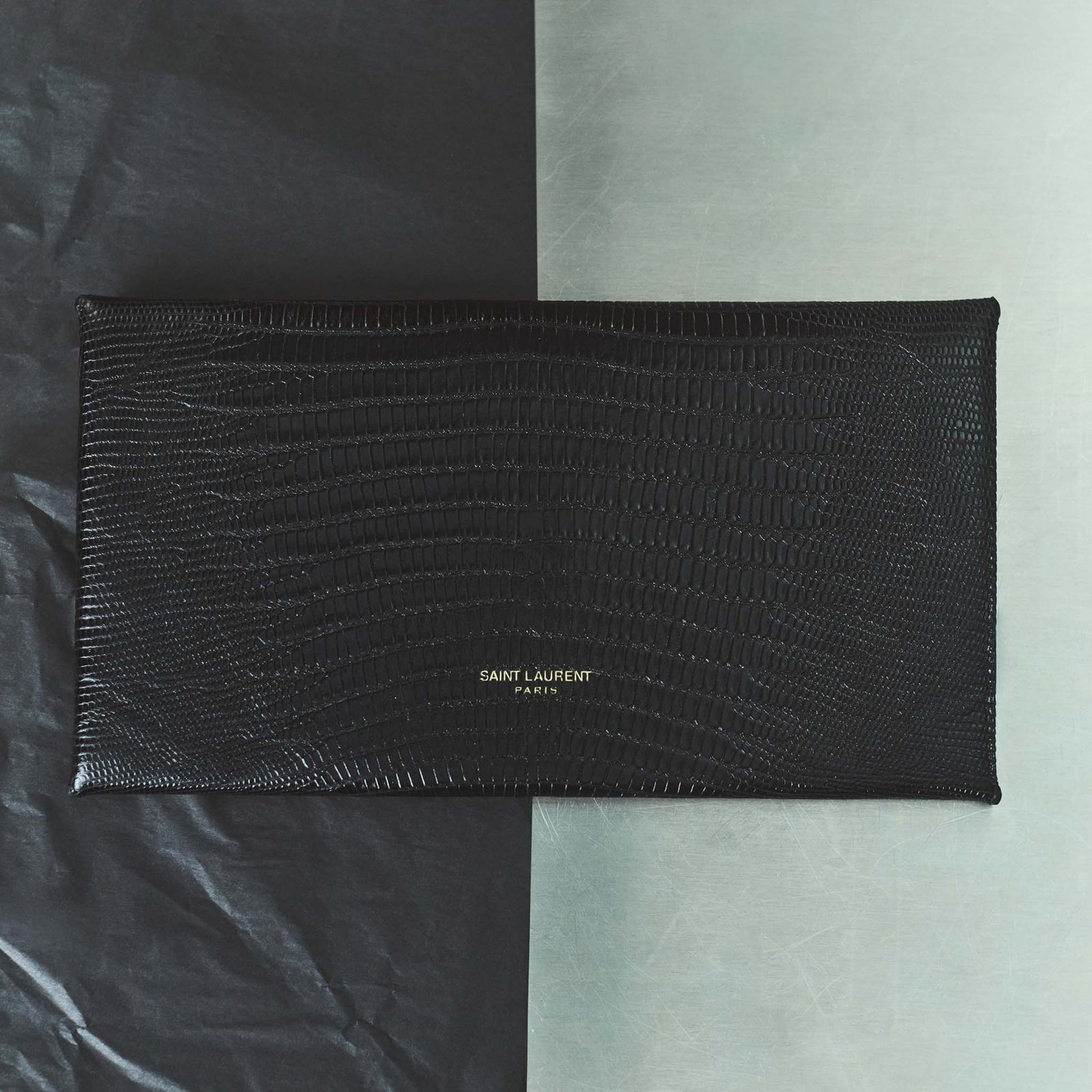 SAINT LAURENT CROC-EMBOSSED MINI CLUTCH