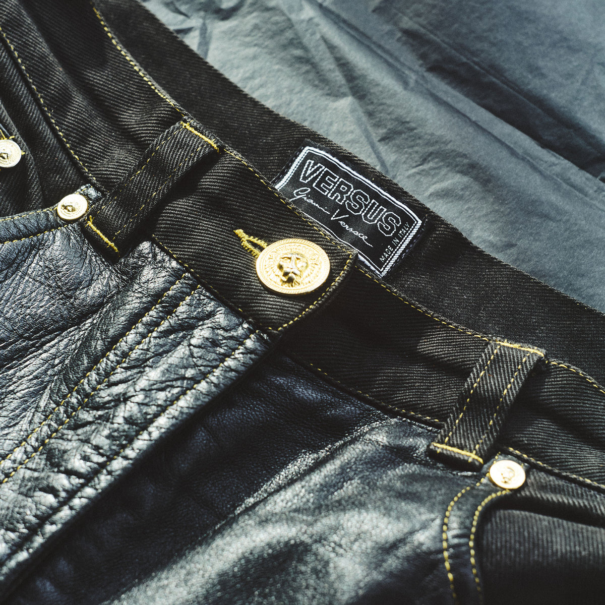 GIANNI VERSACE MEDUSA HARDWARE LEATHER PANTS